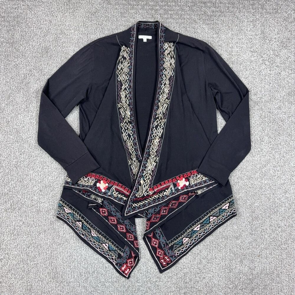 Caite Cardigan Womens Medium Black Embroidered Boho Festival Southwestern